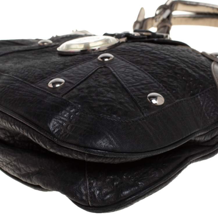Pre Owned Versace Black/Metallic Leather Medusa Plaque Flap Satchel 
