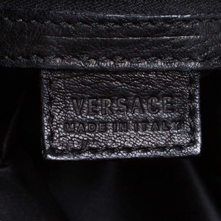 Pre Owned Versace Black/Metallic Leather Medusa Plaque Flap Satchel 