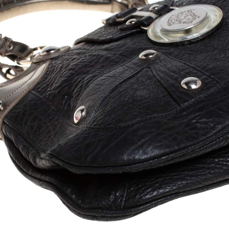 Pre Owned Versace Black/Metallic Leather Medusa Plaque Flap Satchel 