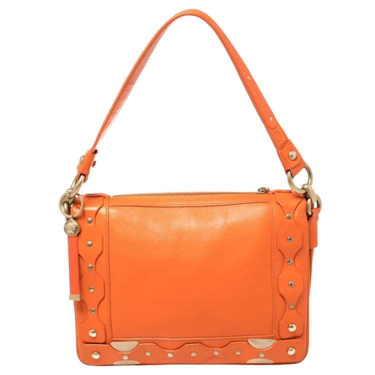 مملوكة مسبقًا Versace Orange Leather Studded Flap Shoulder Bag