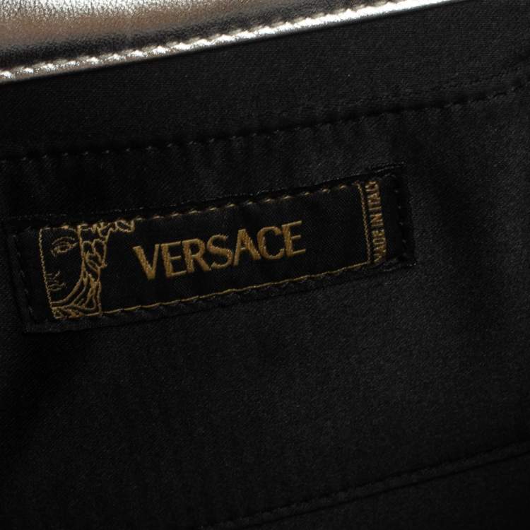 Pre Owned Versace Silver Leather Studded Flap Clutch