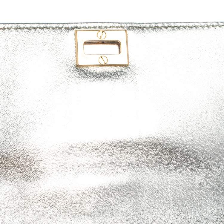 Pre Owned Versace Silver Leather Studded Flap Clutch