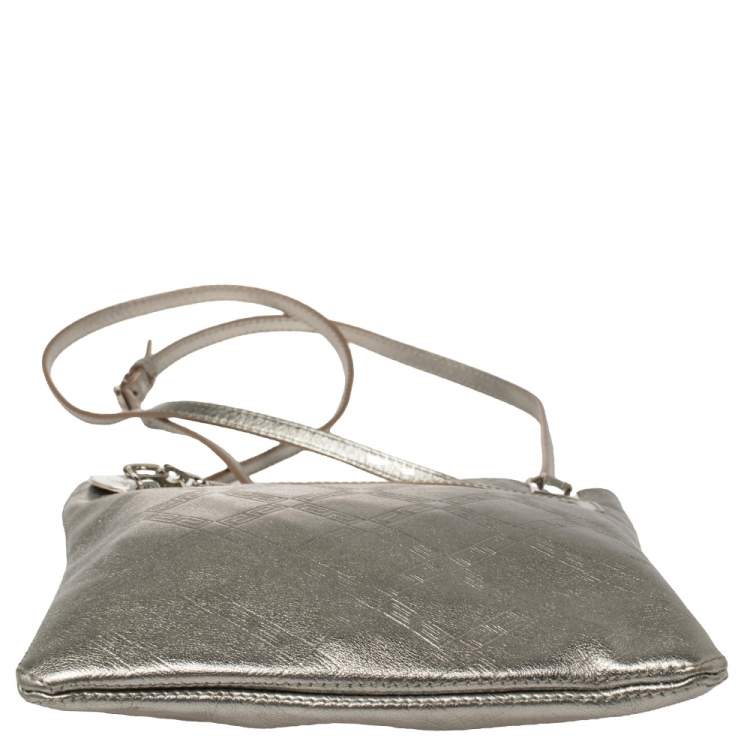 Pre Owned Versace Metallic Silver Leather Slim Crossbody Bag