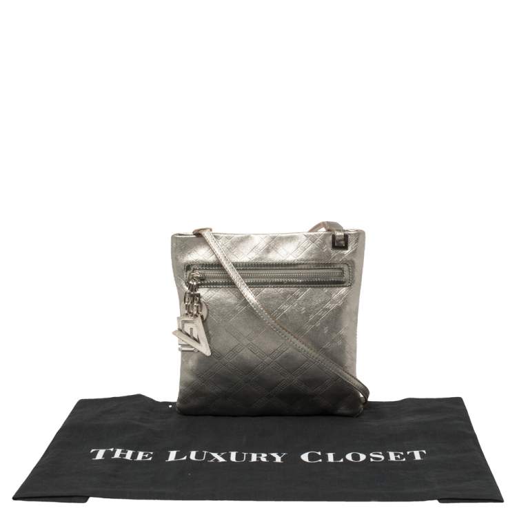 Pre Owned Versace Metallic Silver Leather Slim Crossbody Bag