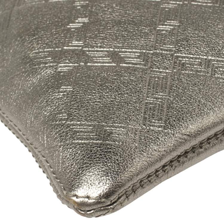 Pre Owned Versace Metallic Silver Leather Slim Crossbody Bag