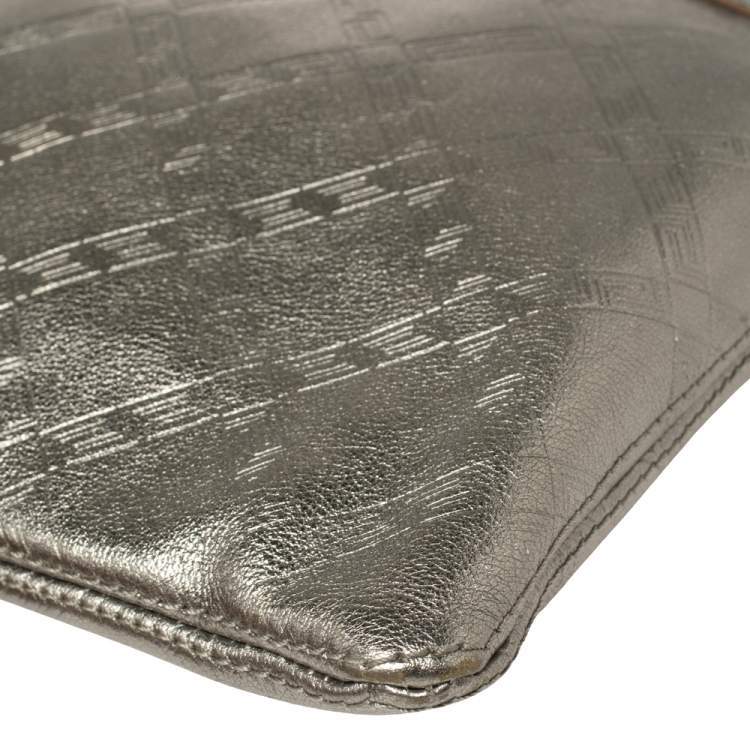 Pre Owned Versace Metallic Silver Leather Slim Crossbody Bag