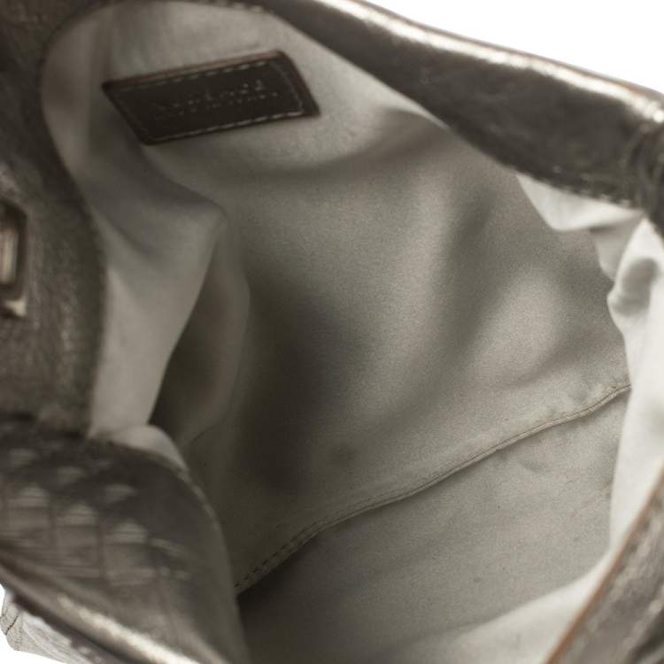 Pre Owned Versace Metallic Silver Leather Slim Crossbody Bag
