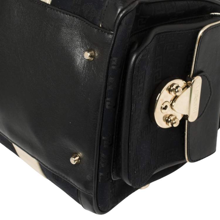 Pre Owned Versace Black Monogram Fabric and Leather Snap Out Of It Satchel