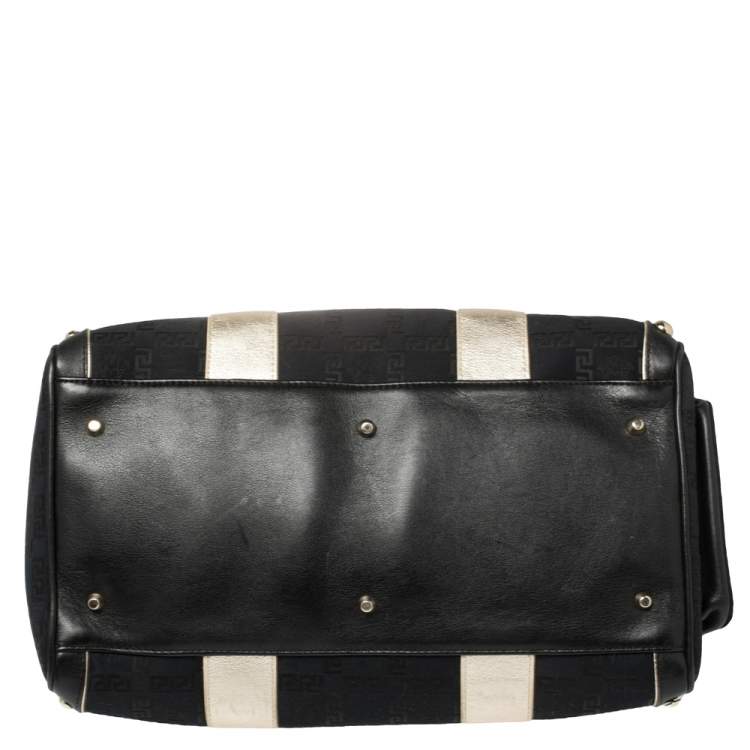 Pre Owned Versace Black Monogram Fabric and Leather Snap Out Of It Satchel