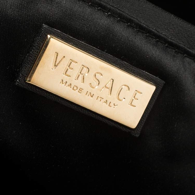 Pre Owned Versace Black Monogram Fabric and Leather Snap Out Of It Satchel