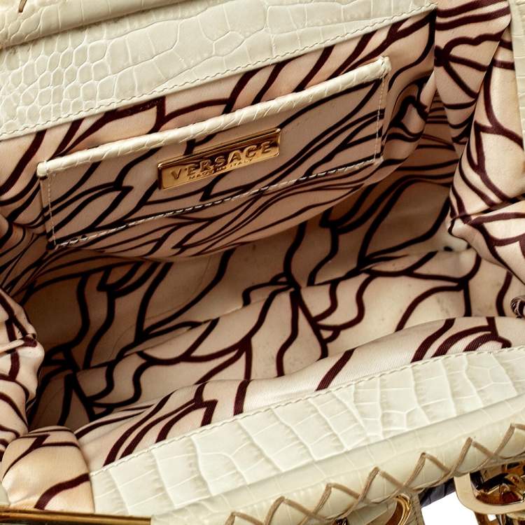 Pre Owned Versace Brown/Beige Croc Embossed Leather Madonna Satchel