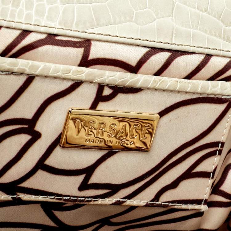 Pre Owned Versace Brown/Beige Croc Embossed Leather Madonna Satchel
