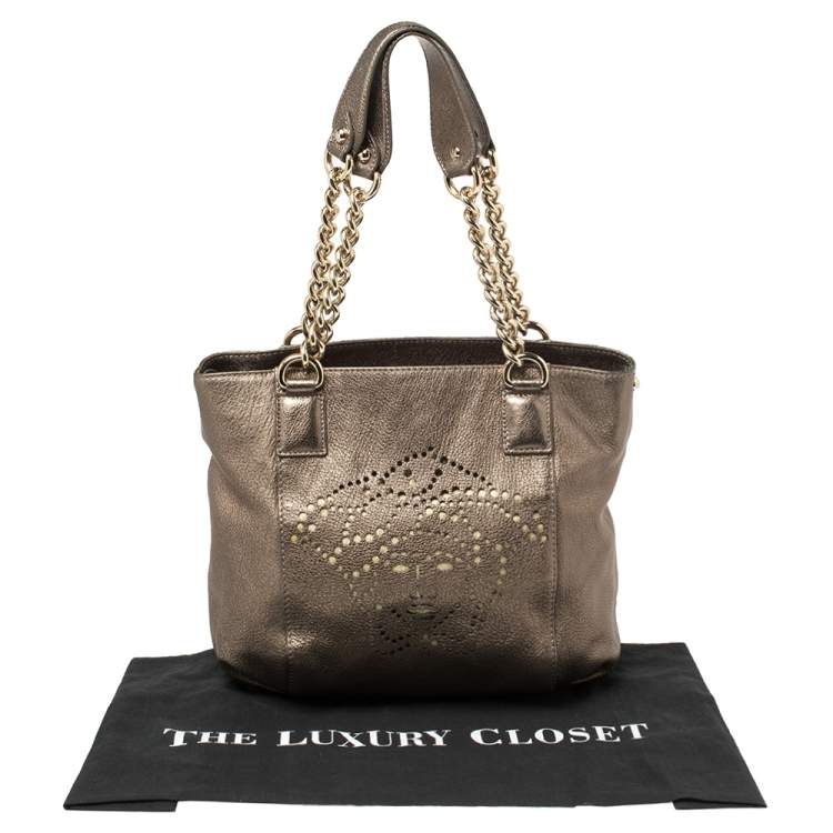 Pre Owned Versace Metallic Perforated Logo Leather Chain Hobo