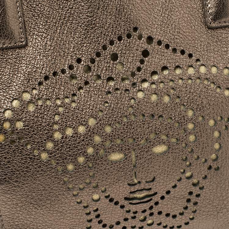 Pre Owned Versace Metallic Perforated Logo Leather Chain Hobo