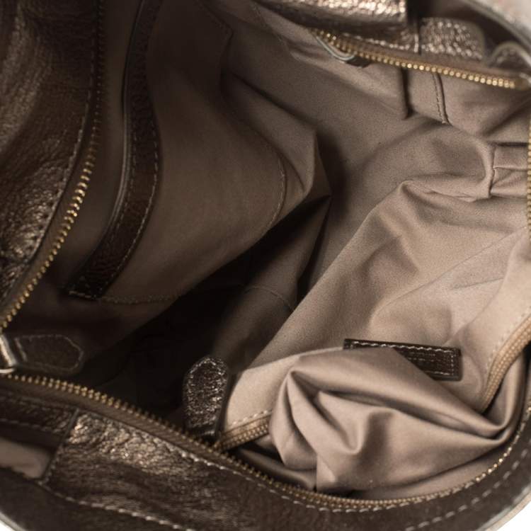 Pre Owned Versace Metallic Perforated Logo Leather Chain Hobo