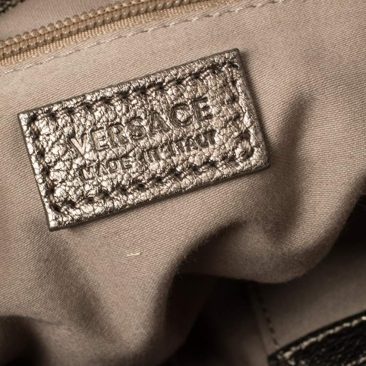 Pre Owned Versace Metallic Perforated Logo Leather Chain Hobo