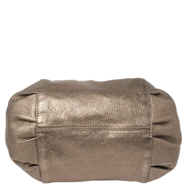 Pre Owned Versace Metallic Perforated Logo Leather Chain Hobo