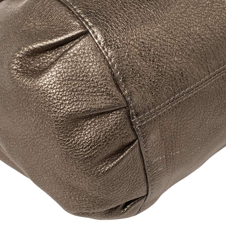 Pre Owned Versace Metallic Perforated Logo Leather Chain Hobo