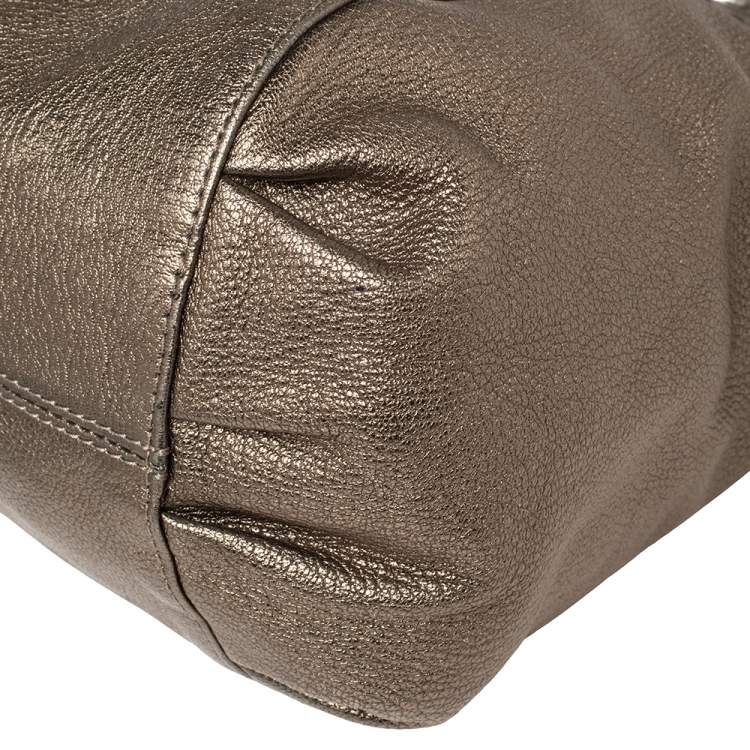 Pre Owned Versace Metallic Perforated Logo Leather Chain Hobo