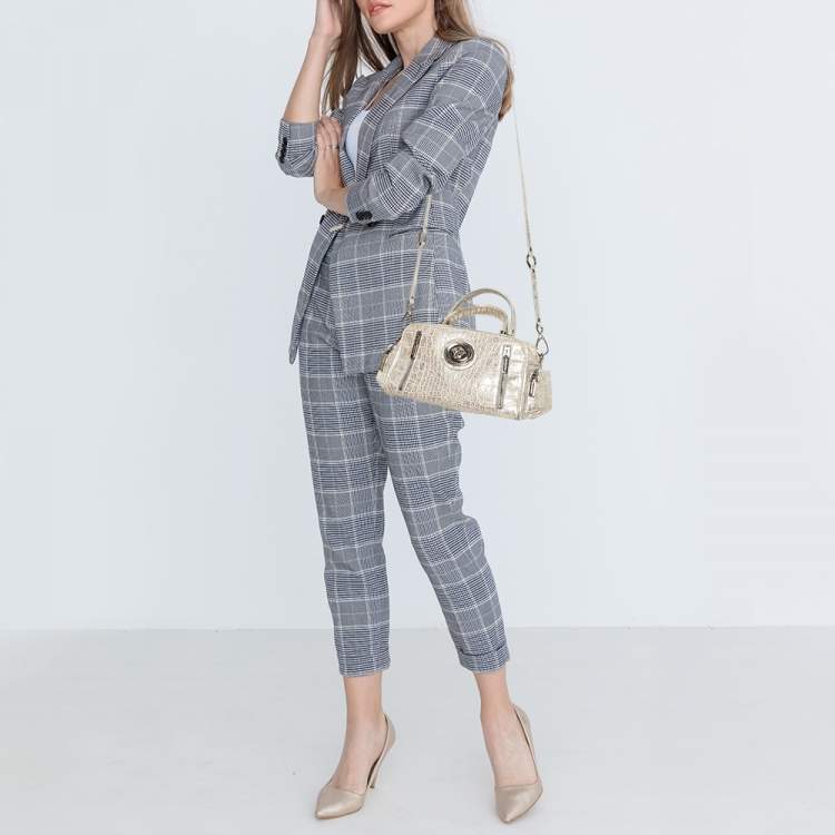 مملوكة مسبقًا Versace Silver Croc Embossed Leather Satchel