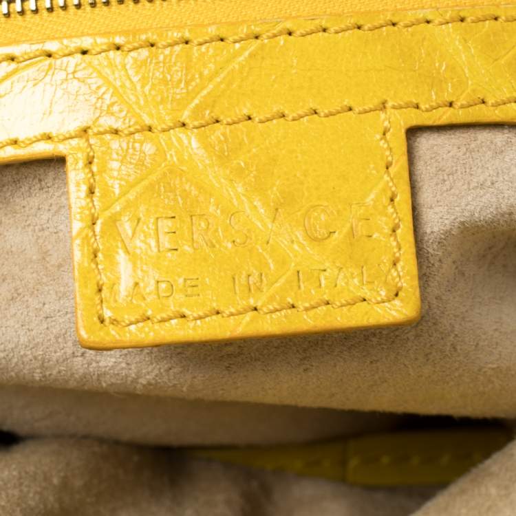Pre Owned Versace Yellow Croc Embossed Leather Kiss Shoulder Bag