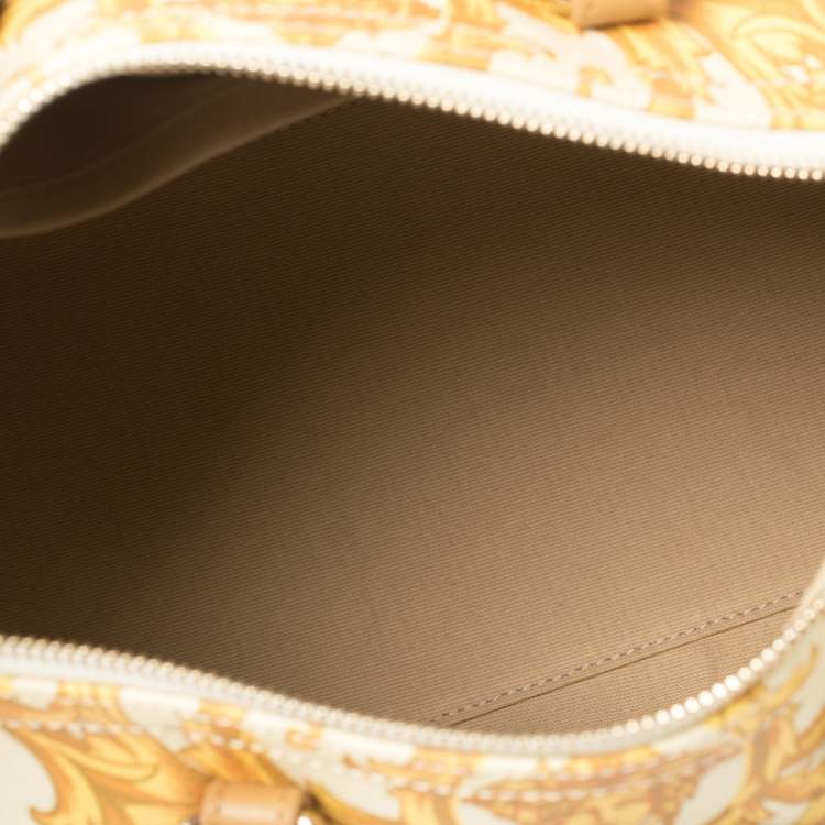 Pre Owned Versace Mustard/Beige Printed Coated Canvas and Leather Medusa Boston Bag