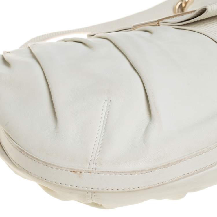 Pre Owned Versace White Pleated Leather Studded Hobo