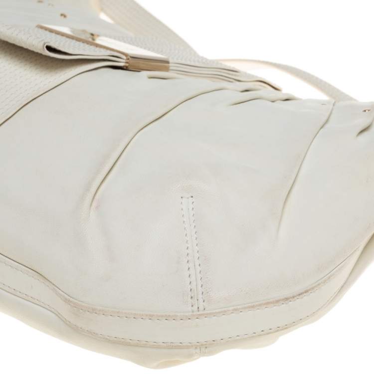 Pre Owned Versace White Pleated Leather Studded Hobo