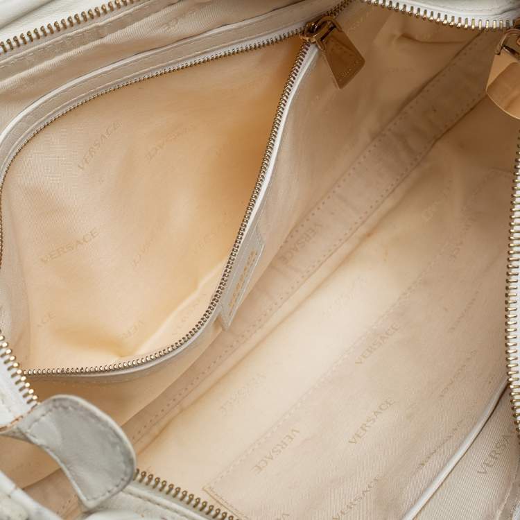 Pre Owned Versace White Pleated Leather Studded Hobo