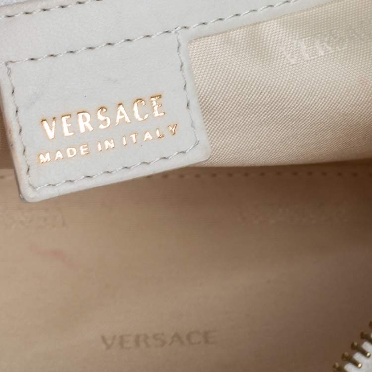 Pre Owned Versace White Pleated Leather Studded Hobo