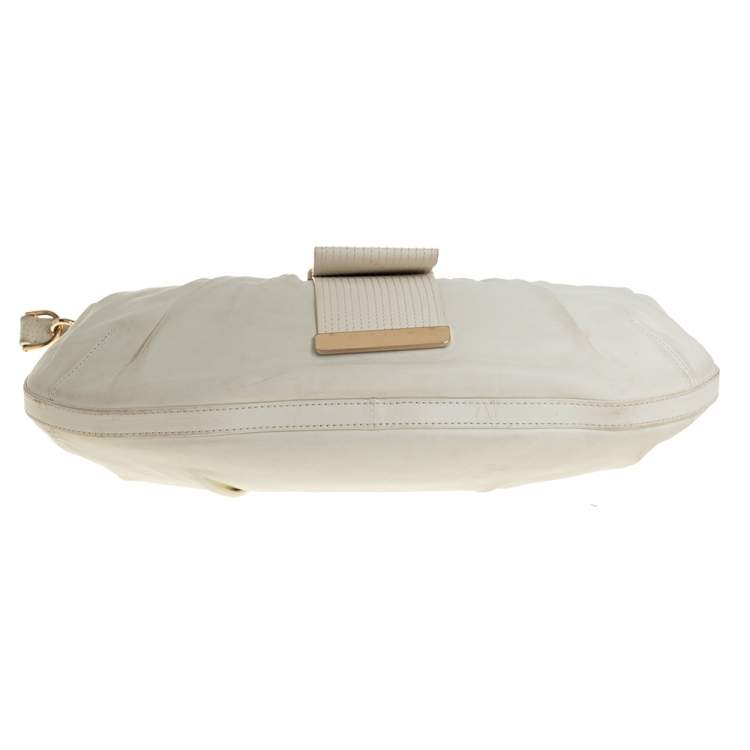 Pre Owned Versace White Pleated Leather Studded Hobo