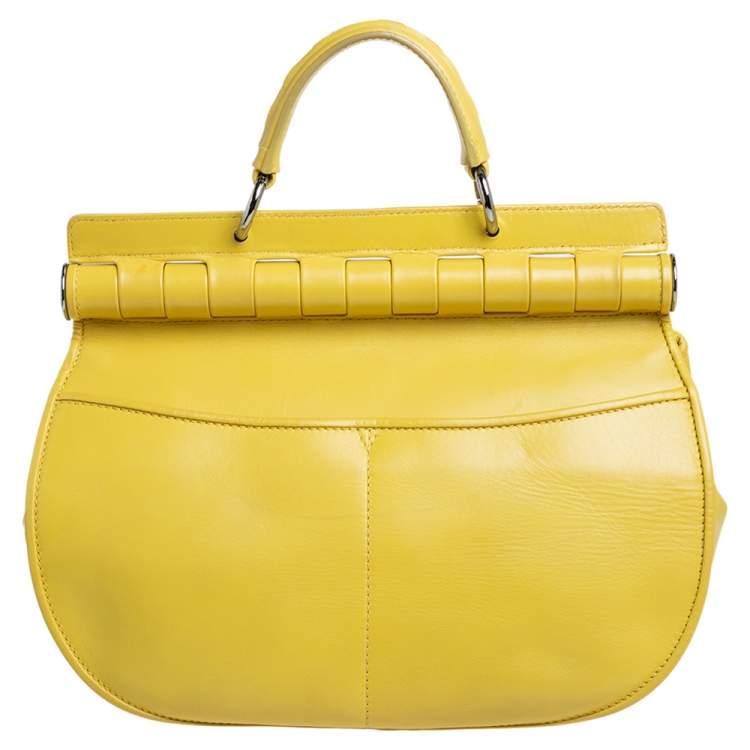 Pre Owned Versace Yellow Leather Top Handle Bag