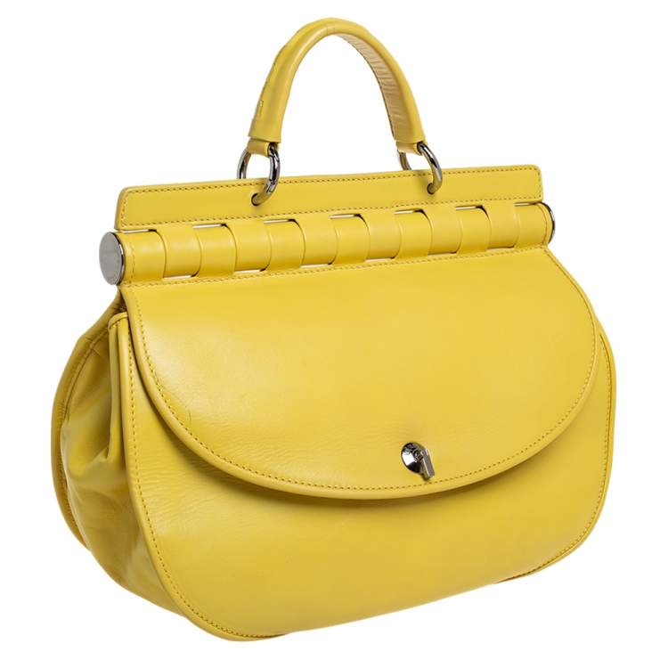 Pre Owned Versace Yellow Leather Top Handle Bag