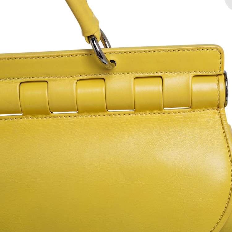 Pre Owned Versace Yellow Leather Top Handle Bag