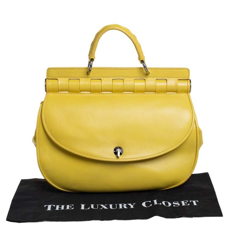 Pre Owned Versace Yellow Leather Top Handle Bag