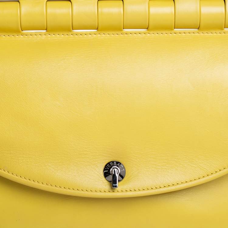 Pre Owned Versace Yellow Leather Top Handle Bag