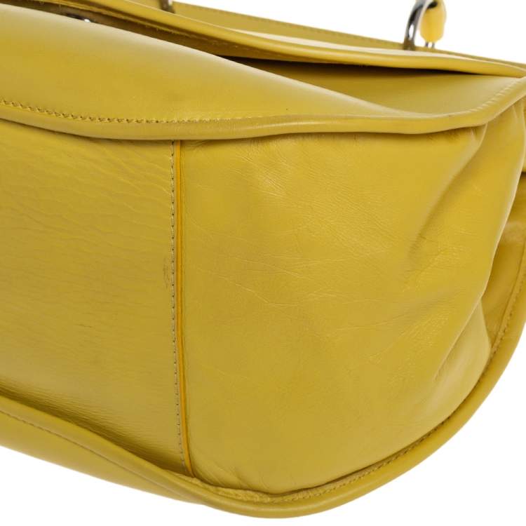 Pre Owned Versace Yellow Leather Top Handle Bag