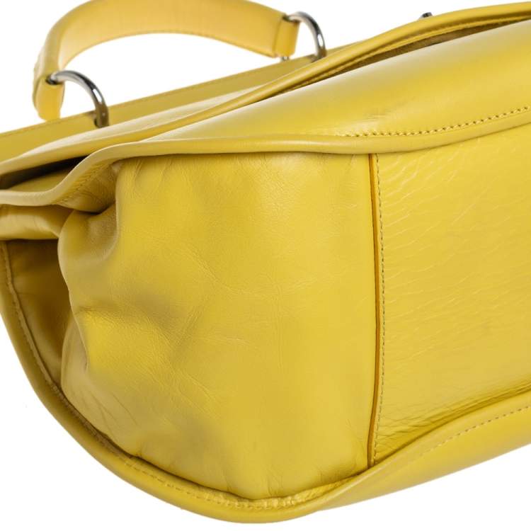 Pre Owned Versace Yellow Leather Top Handle Bag