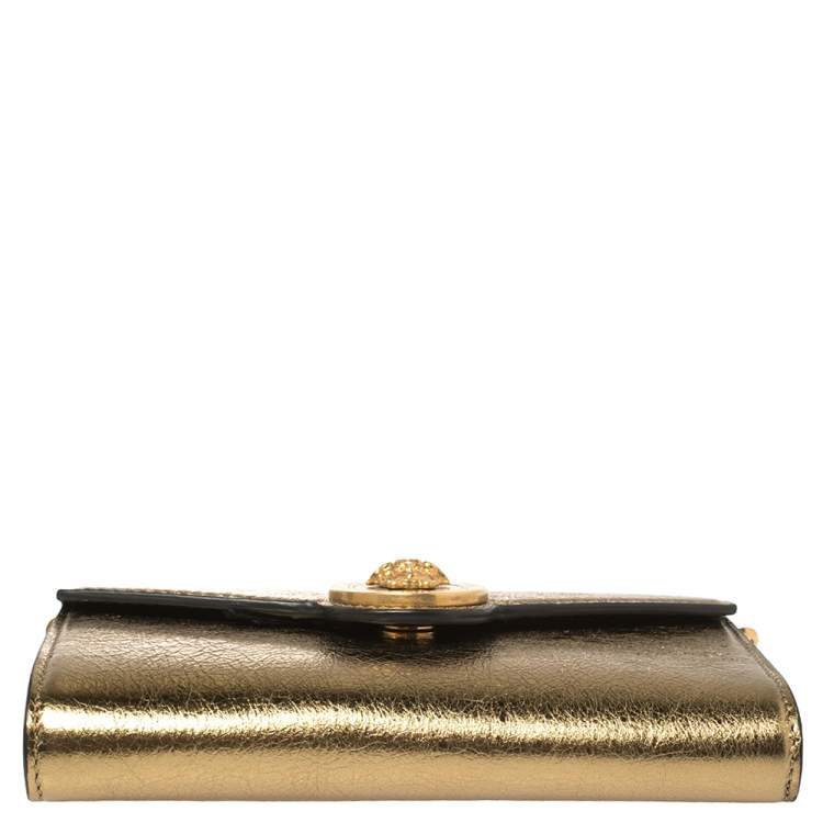 Pre Owned Versace Metallic Gold Leather Medusa Wallet on Chain