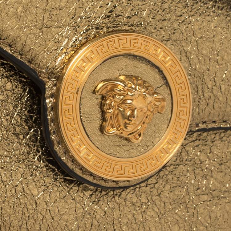 Pre Owned Versace Metallic Gold Leather Medusa Wallet on Chain
