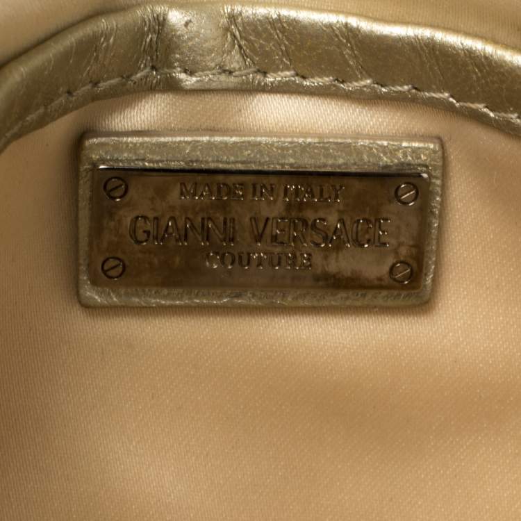 Pre Owned Versace Chain Gold Fabric Gianni Couture Envelope Chain Clutch