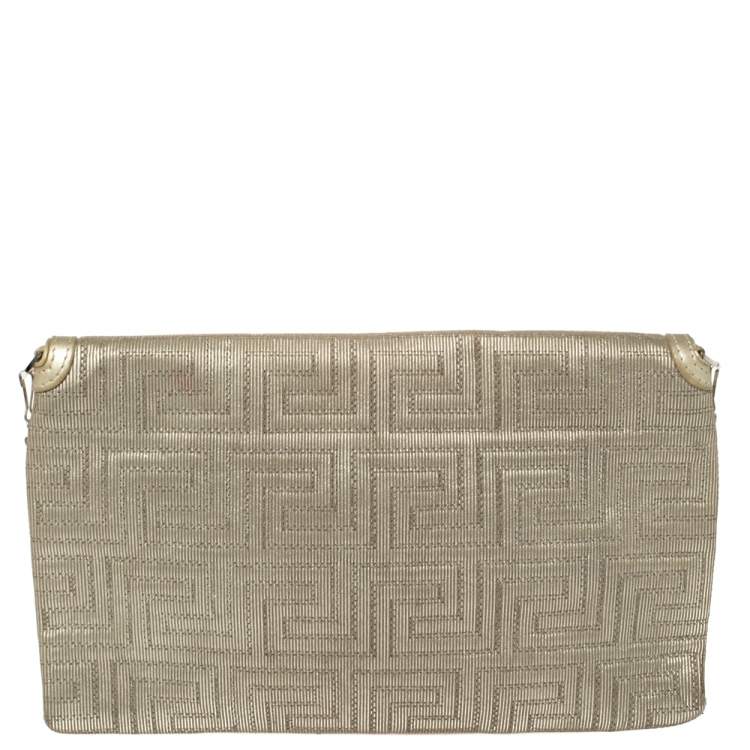 Pre Owned Versace Chain Gold Fabric Gianni Couture Envelope Chain Clutch