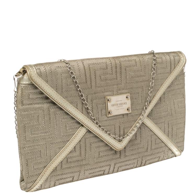 Pre Owned Versace Chain Gold Fabric Gianni Couture Envelope Chain Clutch