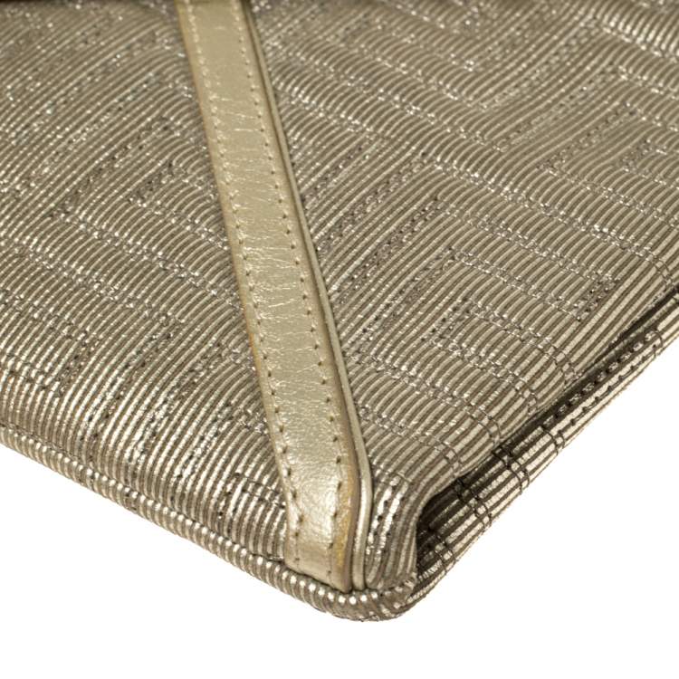 Pre Owned Versace Chain Gold Fabric Gianni Couture Envelope Chain Clutch