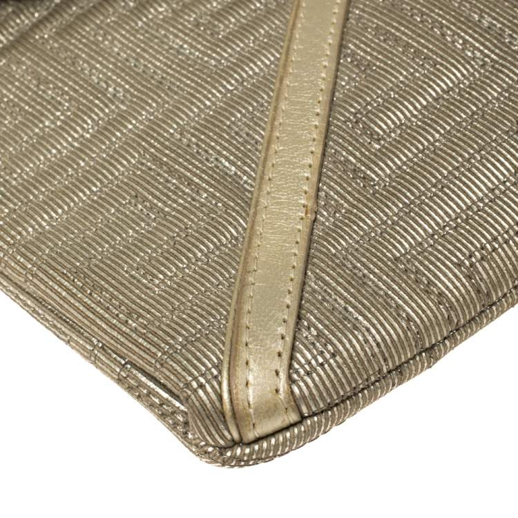 Pre Owned Versace Chain Gold Fabric Gianni Couture Envelope Chain Clutch