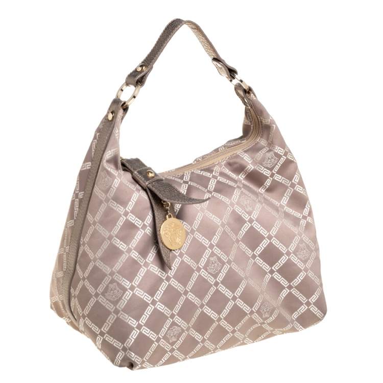 Pre Owned Versace Grey/Metallic Monogram Canvas and Leather Palazzo Charm Hobo