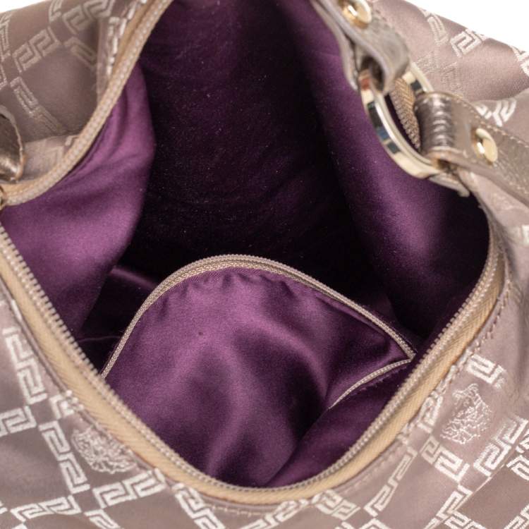 Pre Owned Versace Grey/Metallic Monogram Canvas and Leather Palazzo Charm Hobo