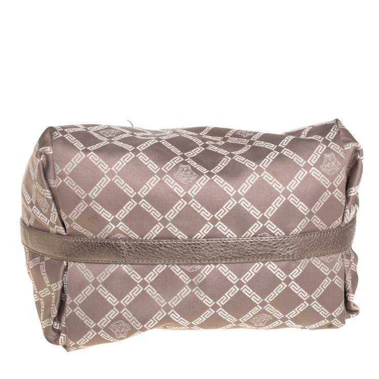 Pre Owned Versace Grey/Metallic Monogram Canvas and Leather Palazzo Charm Hobo