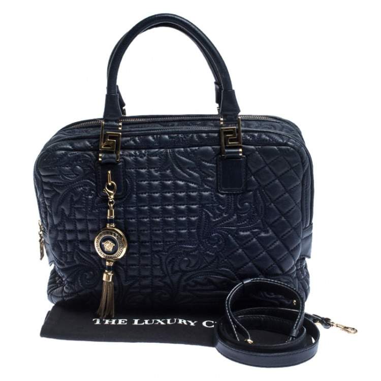 Pre Owned Versace Navy Blue Leather Demetra Vanitas Satchel