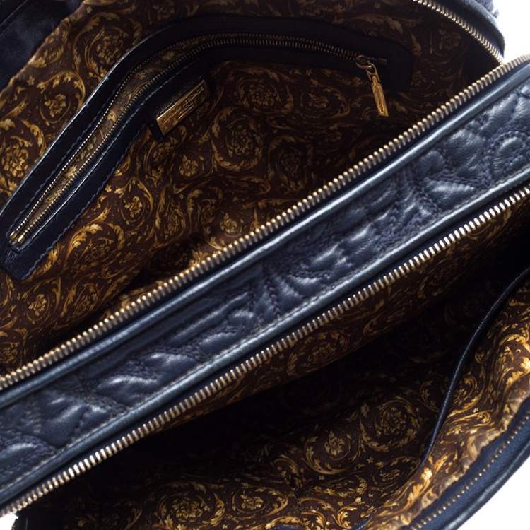 Pre Owned Versace Navy Blue Leather Demetra Vanitas Satchel